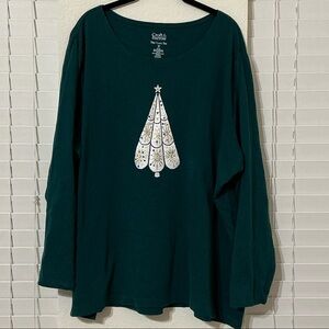 Croft & Barrow Green Long Sleeve Top with Festive Design